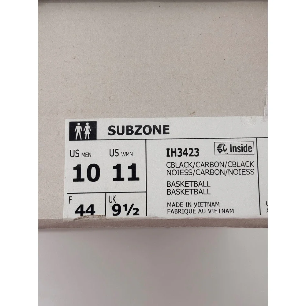 Adidas Subzone Basketball Shoes Mens 10 Womens 11 Black IH3423 Sneakers Low Top
